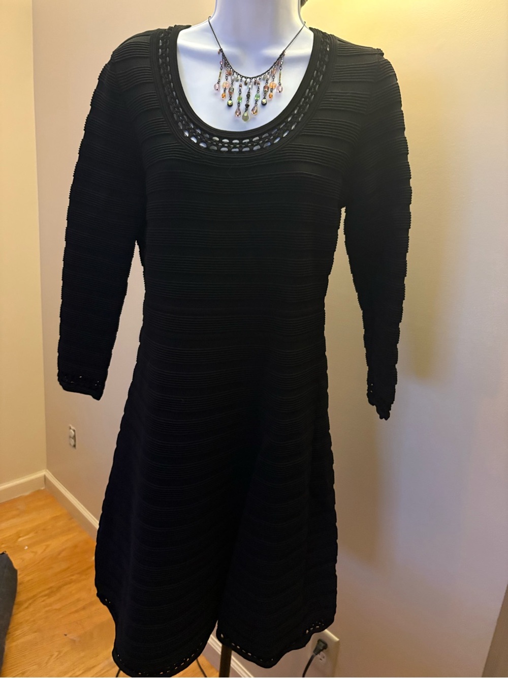 Karl Lagerfeld Dress Black Knit Scoop Neck Stretch Large